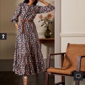 Boden Tiered Maxi Dress in Cobble Grey, Paintbox Ditsy Sz 10